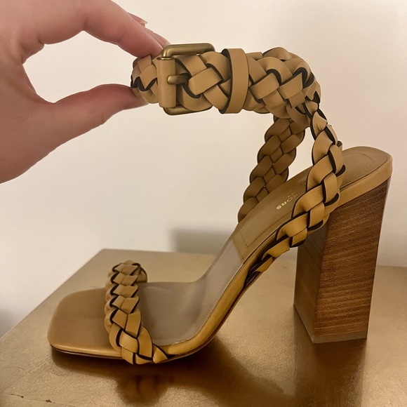 Michael Kors Collection - Pippa | Brown Leather Braided Heeled Sandal Block Heel - Picture 1 of 6